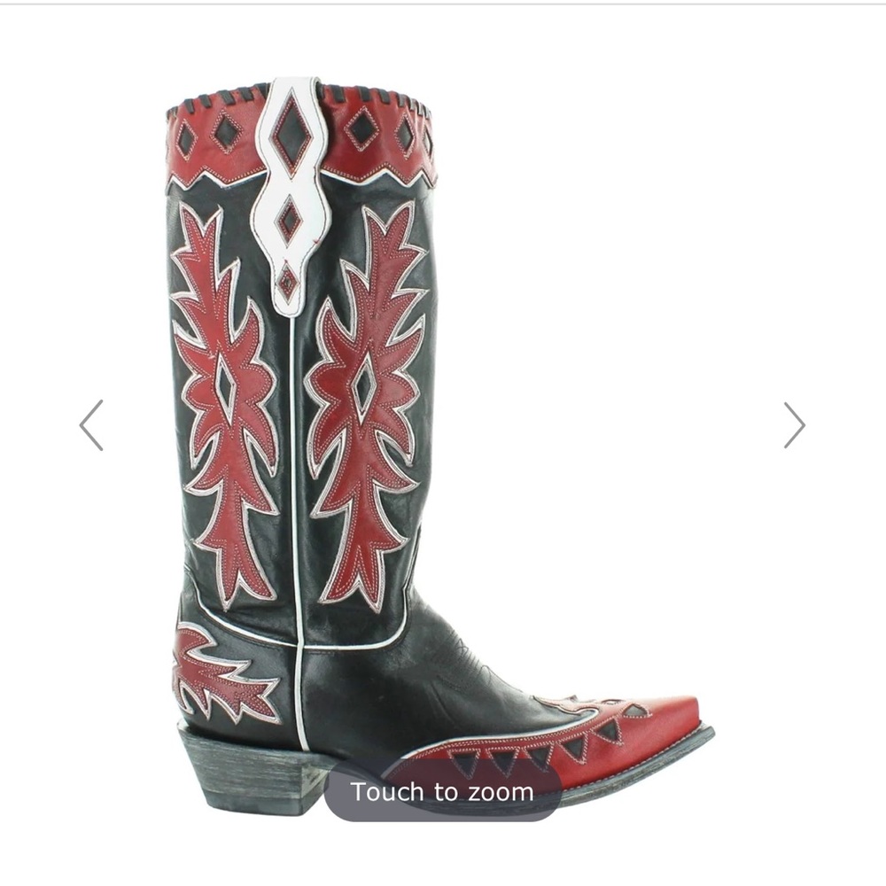 Old Gringo Black and Red Embroidered Leather Heeled Cowboy Boots - Picture 3 of 15